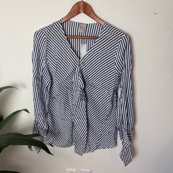 Chico's Tops - Chico’s Blue & White Striped Tie-Front Blouse | Size 1 (8–10)